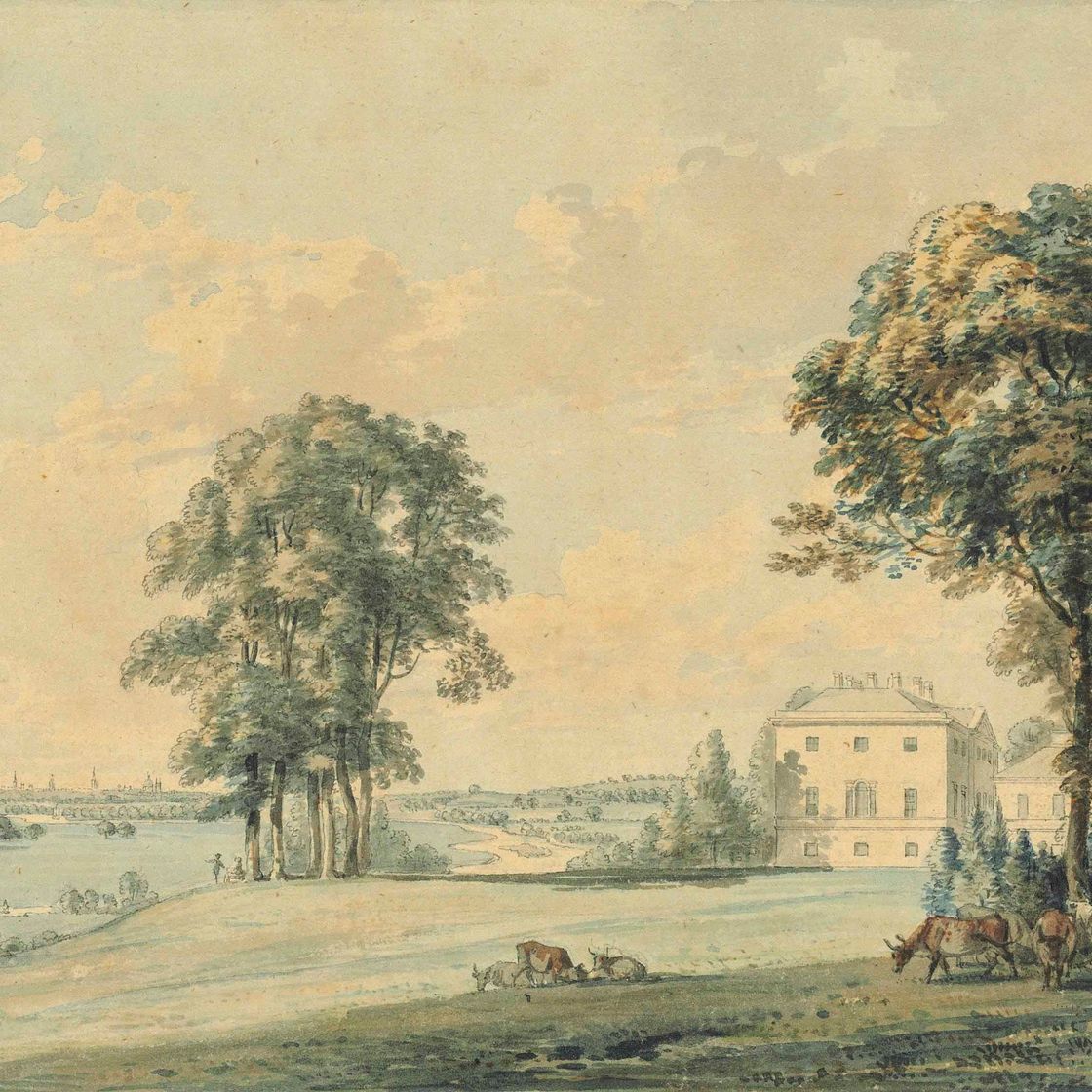 Paul Sandby — Вид на Нанем-хаус, Нанем-Кортни, шпили Оксфорда за его пределами.