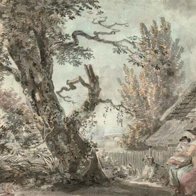 Paul Sandby — Мать и ребенок сидят в саду