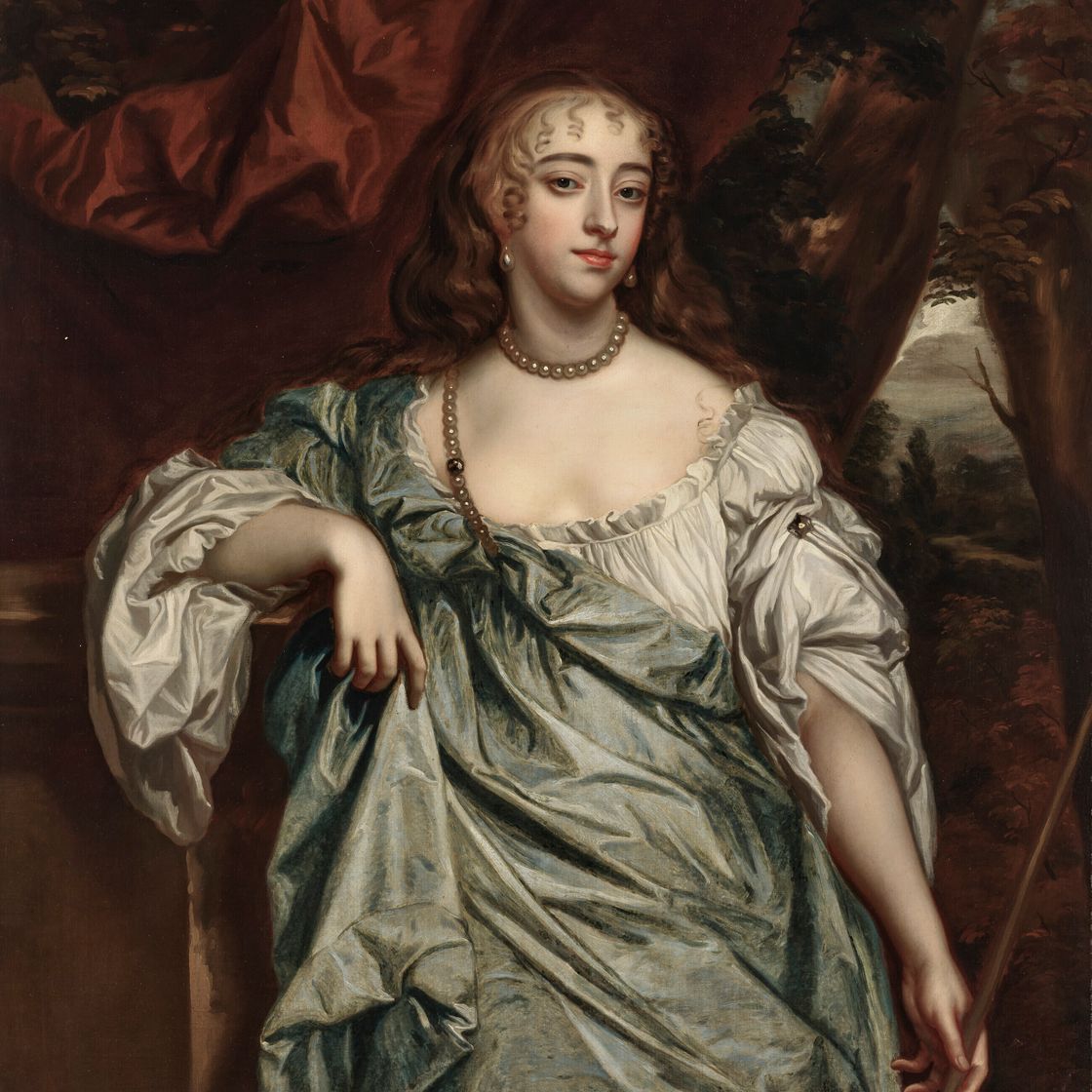 Peter Lely — Портрет Мэри Багот, графини Фалмутской и Дорсетской (1645-1679), в три четверти роста, в белой сорочке и синем плаще, изображение 2