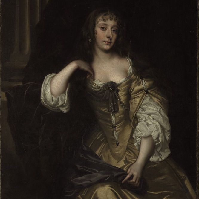 Peter Lely — Портрет дамы, сидящей в три четверти роста, в золотом платье