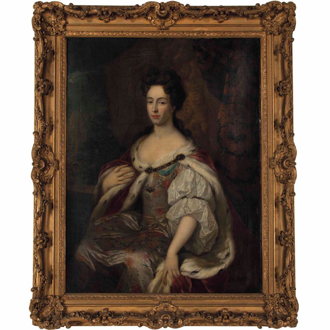 Peter Lely — Портрет дамы в три четверти роста, в красном плаще