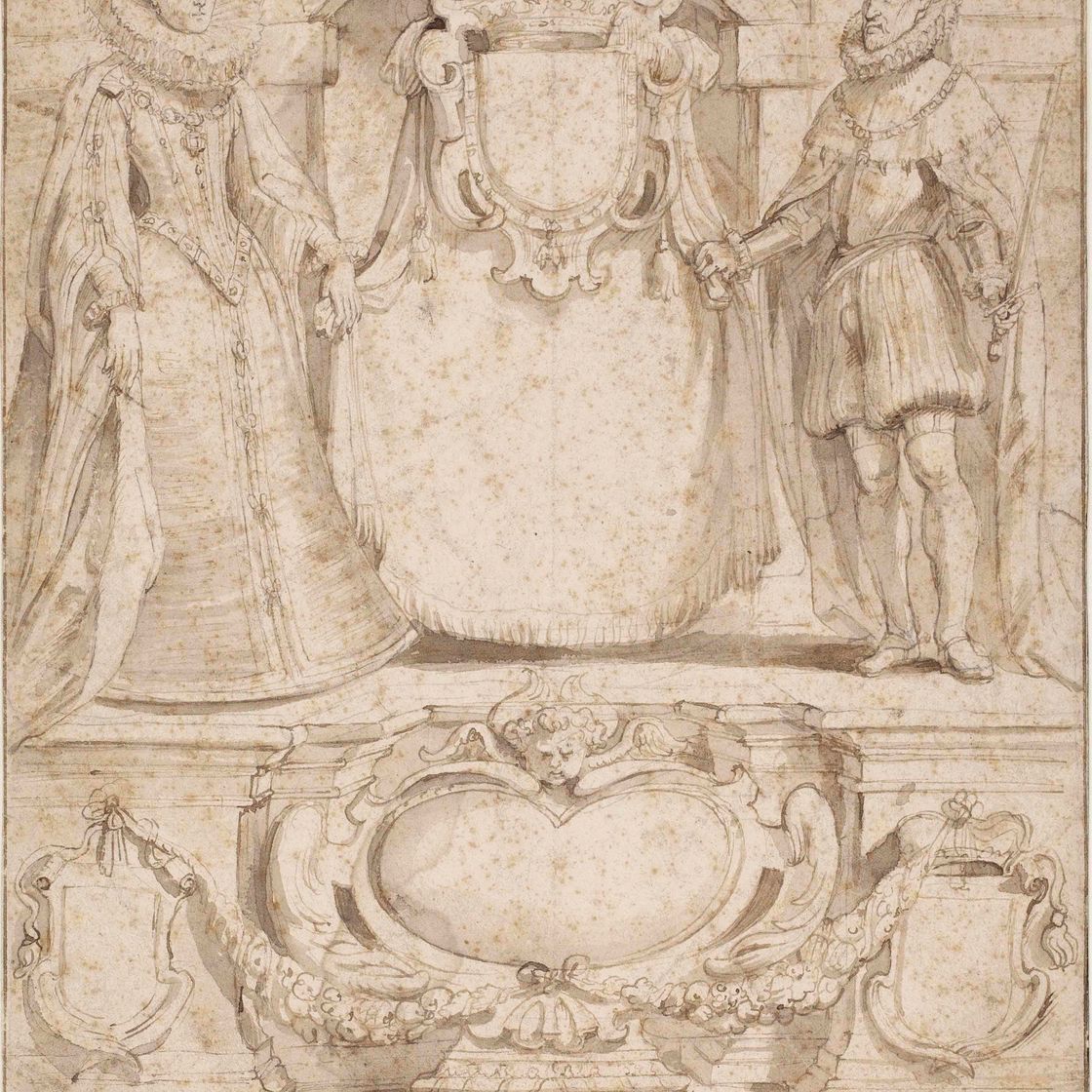 Peter Paul Rubens — Эрцгерцог Альберт и инфанта Изабелла, губернаторы Нидерландов: Дизайн титульного листа "Gelresche Rechten" ("Права провинции Гелдерланд") (справа ); та же композиция прослеживается на обороте (оборотной стороне).