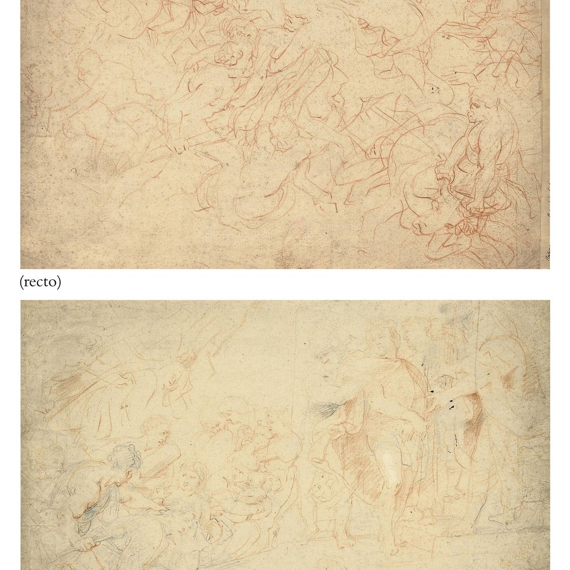 Peter Paul Rubens — Двусторонний лист с этюдами: Гипподамия, похищенная кентавром Эвритионом, и Геракл, побеждающий речного бога Ахелоя в образе быка (прямая сторона); Христос, показанный народу, и путь на Голгофу (оборотная сторона).
