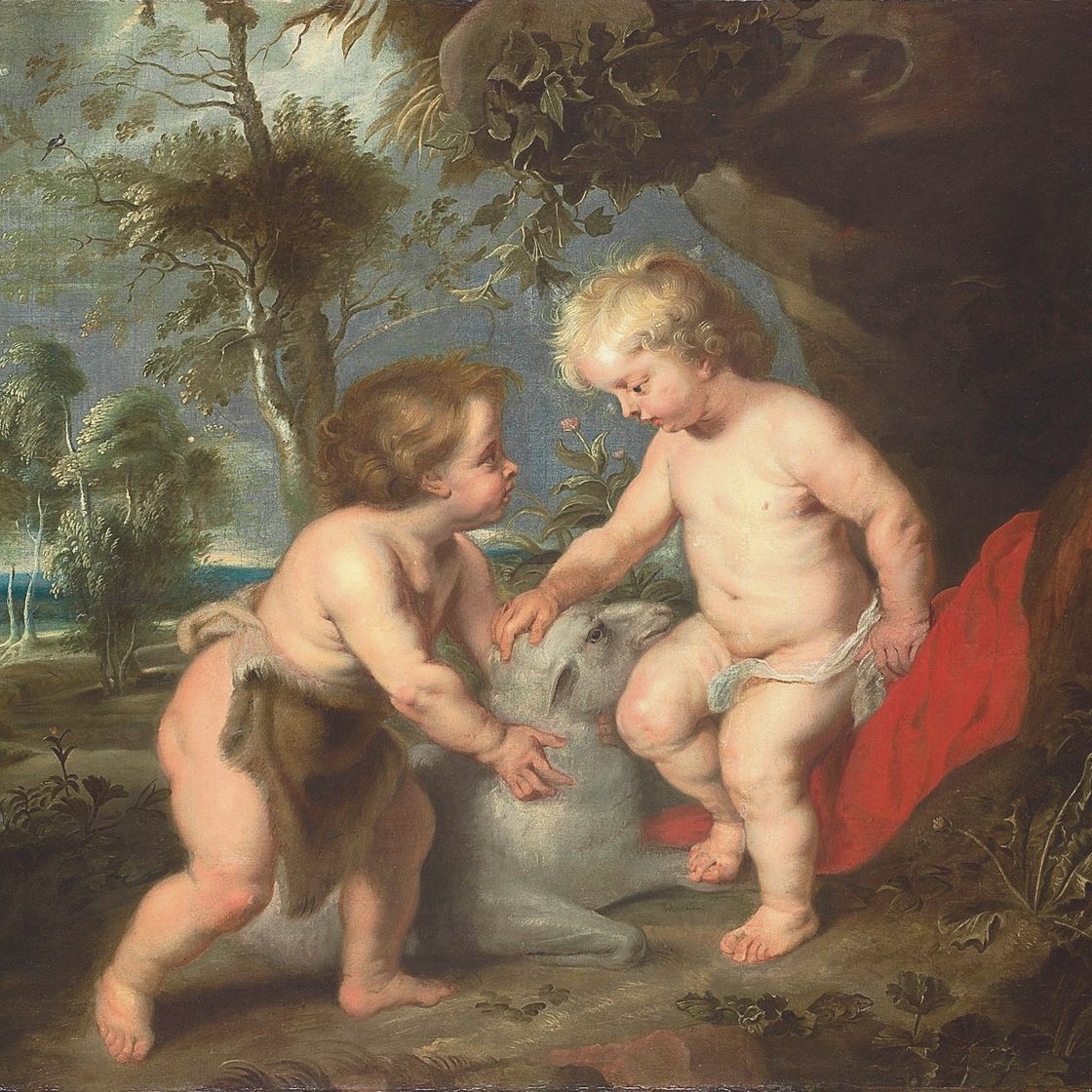 Peter Paul Rubens — Младенец Христос с младенцем Святым Иоанном Крестителем на фоне пейзажа