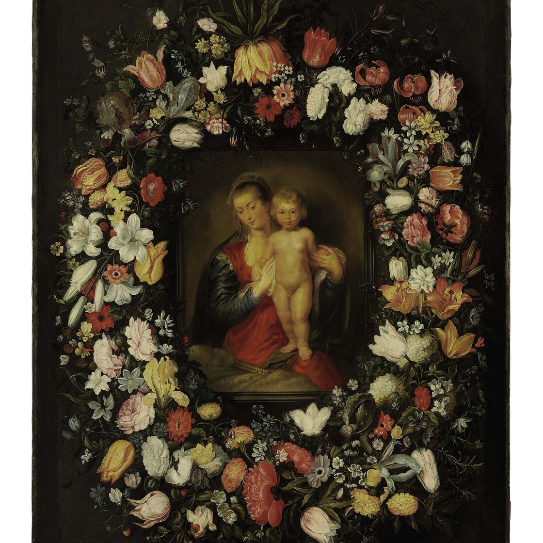 Peter Paul Rubens — Богородица с младенцем, окруженные цветами