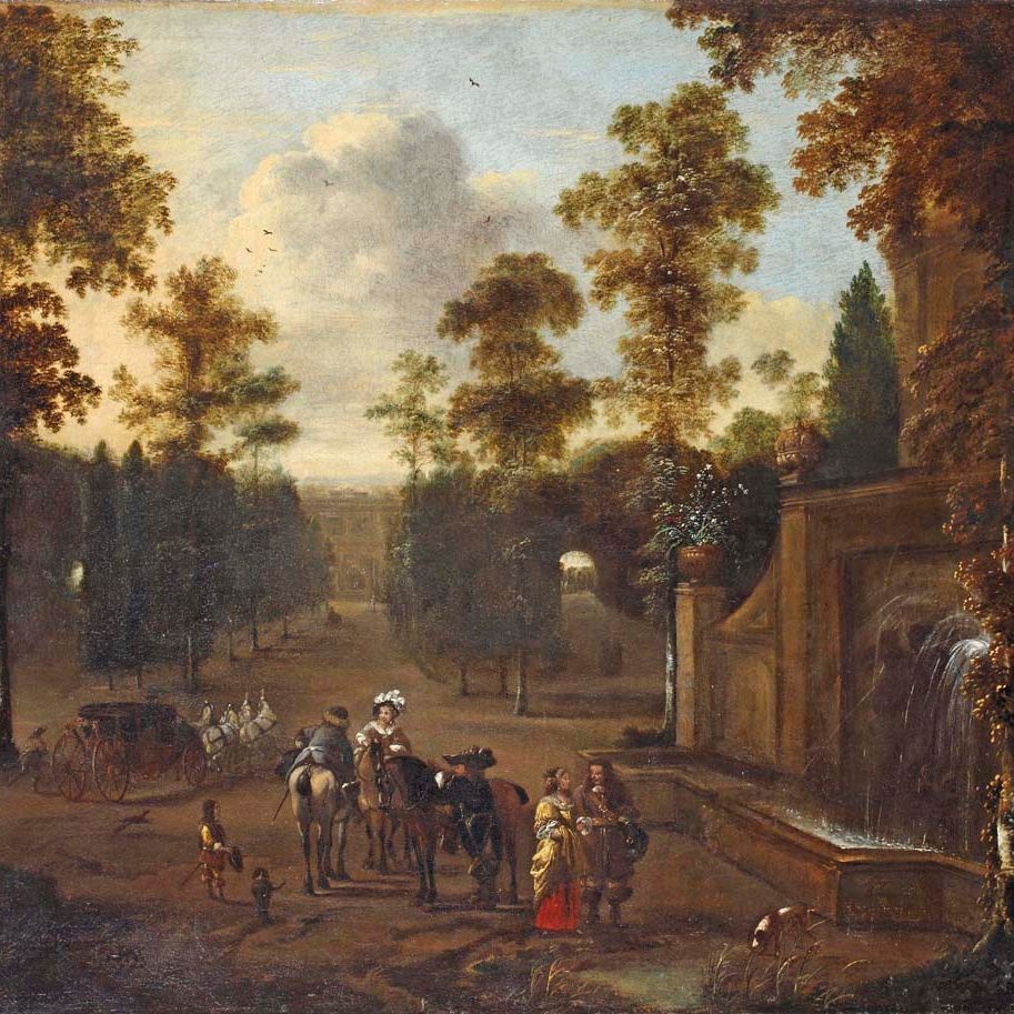 Philips Wouwerman — Парковый пейзаж в итальянском стиле с элегантным отдыхом в компании