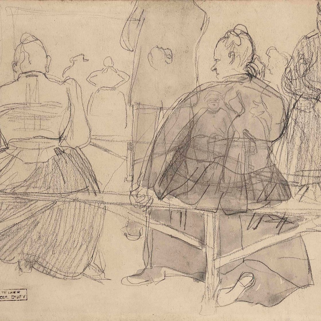Raoul Dufy — Le marché à Honfleur (recto) ; Étude d'homme en chapeau haut de forme (verso)