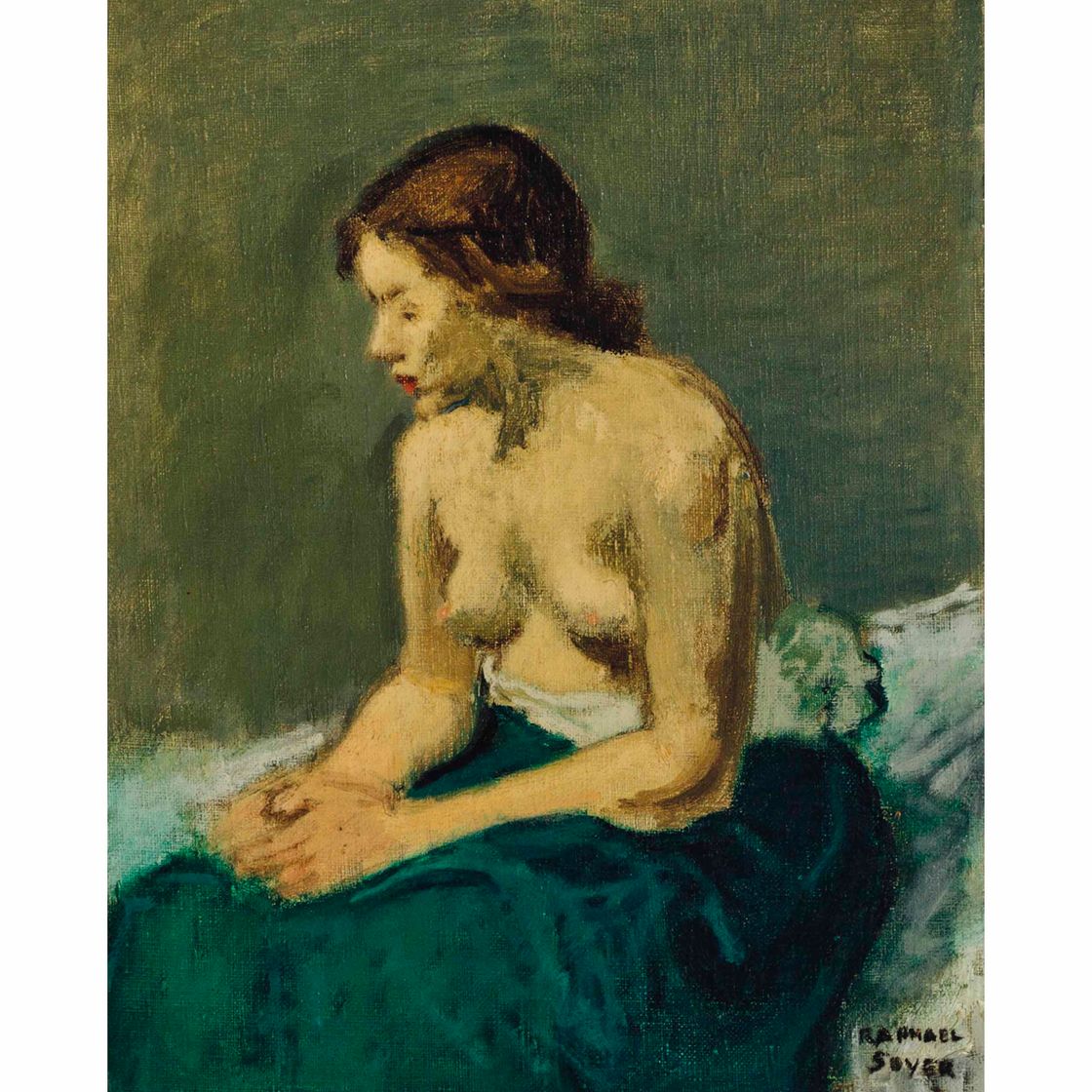 Raphael — Seated nude draped in a green cloth