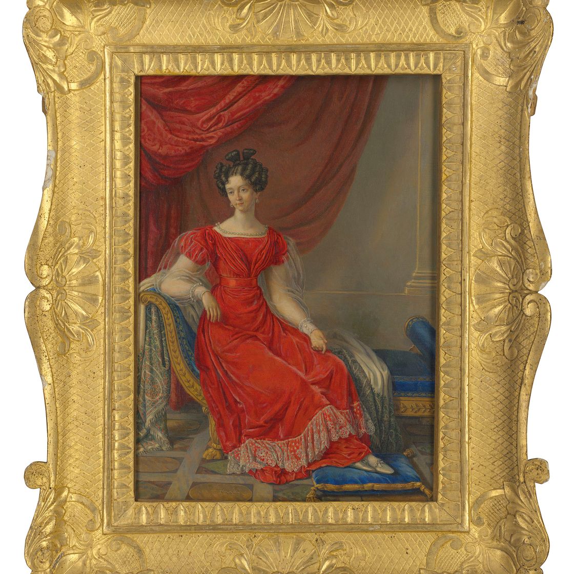 Raphael — Portrait of Maria Theresa of Savoy (1801-1855), full-length, seated, in a red dress, on a chaise-longue, изображение 1