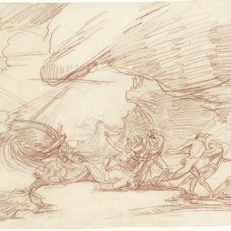 Raphael — Figures striving to pull ashore a storm-tossed ship; and A sublime landscape