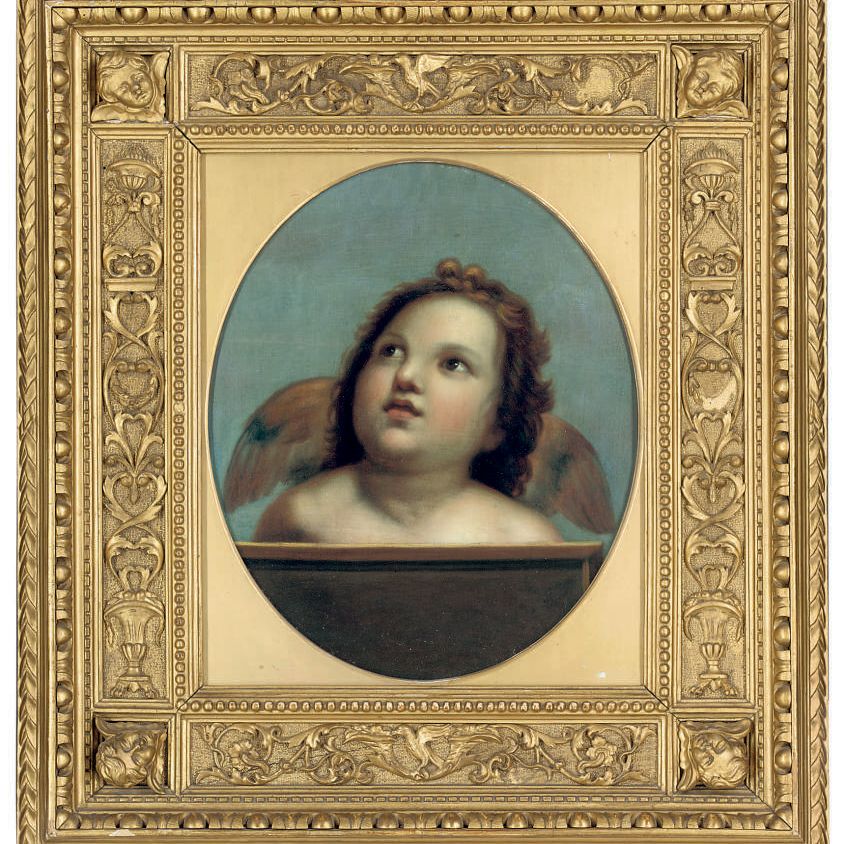 Raphael — A winged putto, a detail from Madonna di Foligno