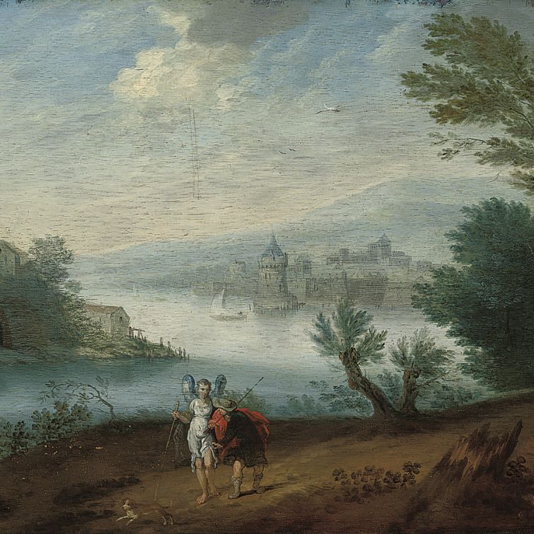 Raphael — A wooded river landscape with Tobias and the Archangel Raphael