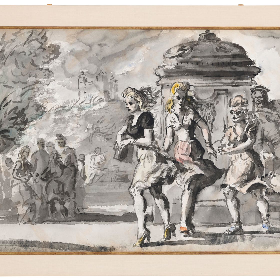 Reginald Marsh — Три девушки у входа в Центральный парк