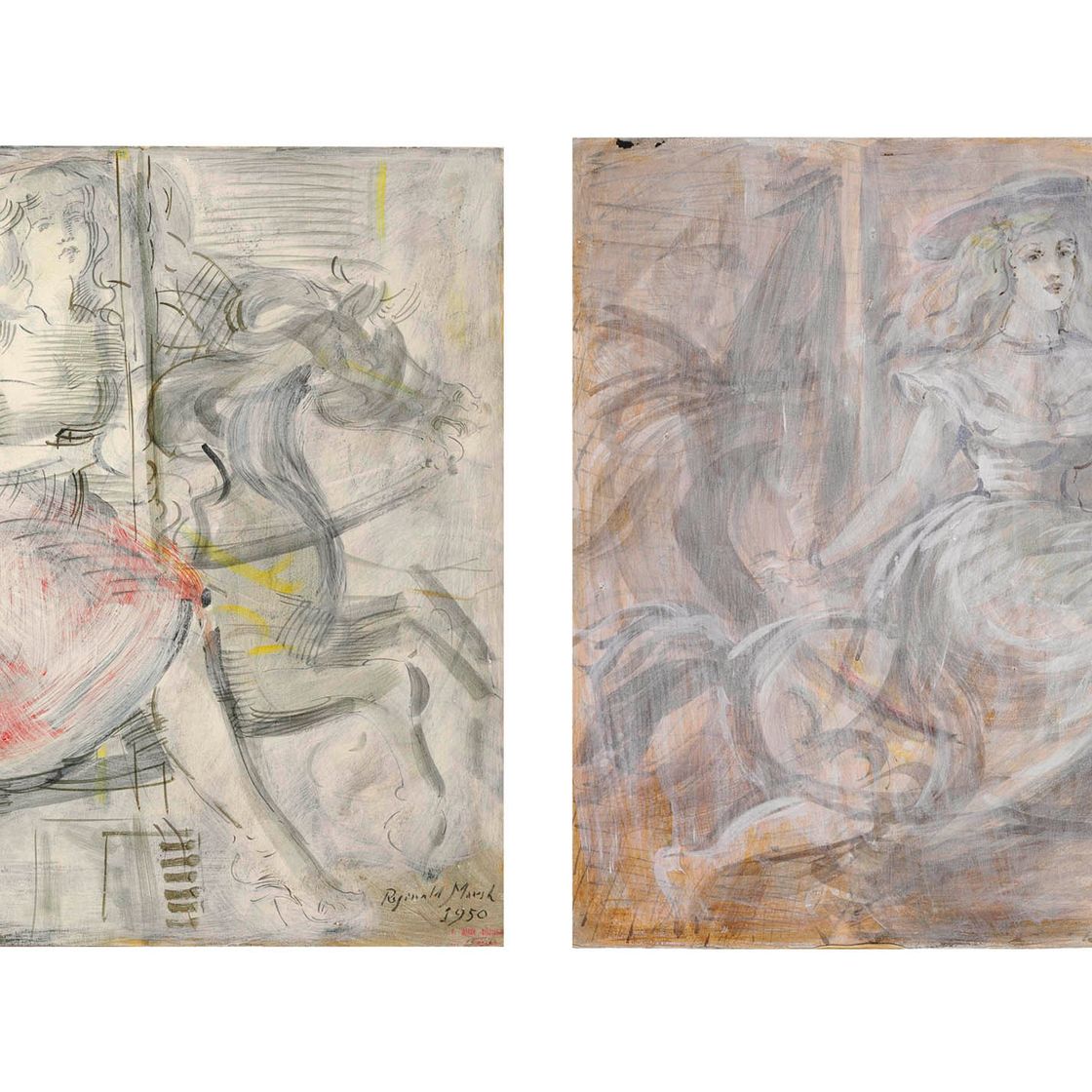 Reginald Marsh — Без названия (Этюд молодой девушки на карусели): Двусторонняя работа