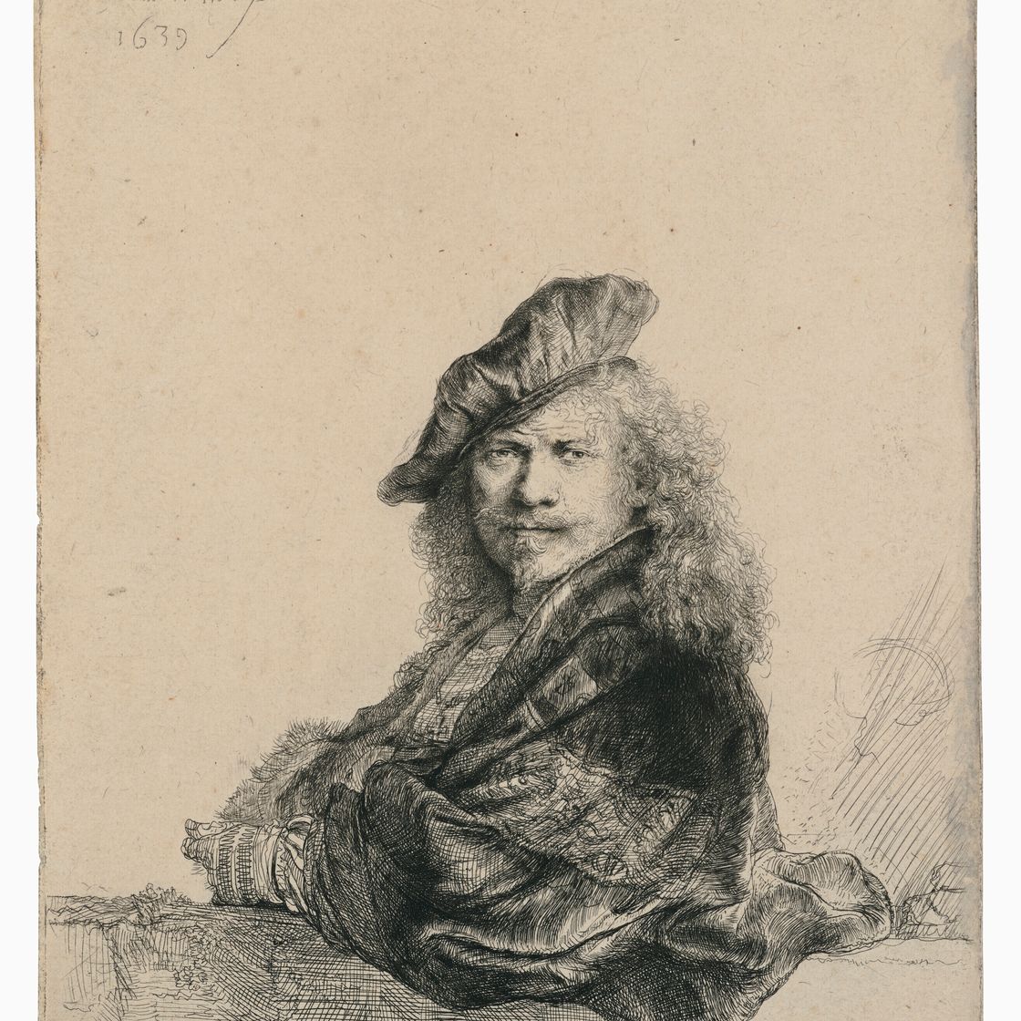Rembrandt van Rijn — Автопортрет, опирающийся на каменный подоконник