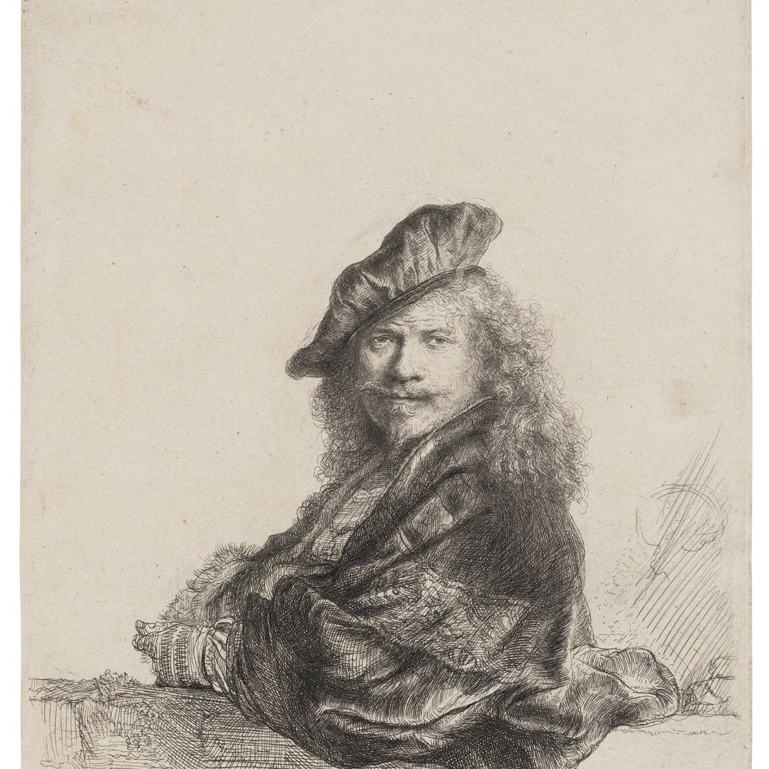 Rembrandt van Rijn — Автопортрет, опирающийся на каменный подоконник