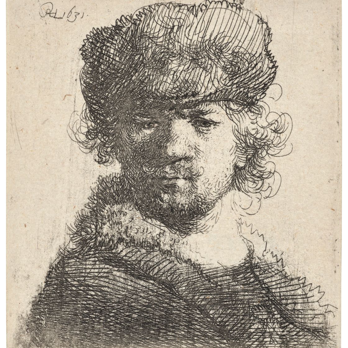 Rembrandt van Rijn — Автопортрет в тяжелой меховой шапке: Бюст