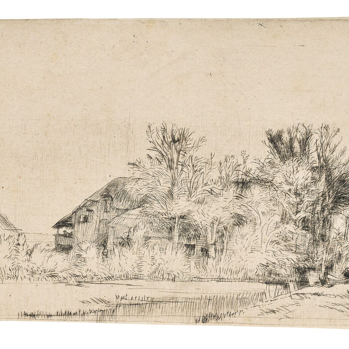 Rembrandt van Rijn — Пейзаж с фермерским домом вдоль дороги рядом с каналом