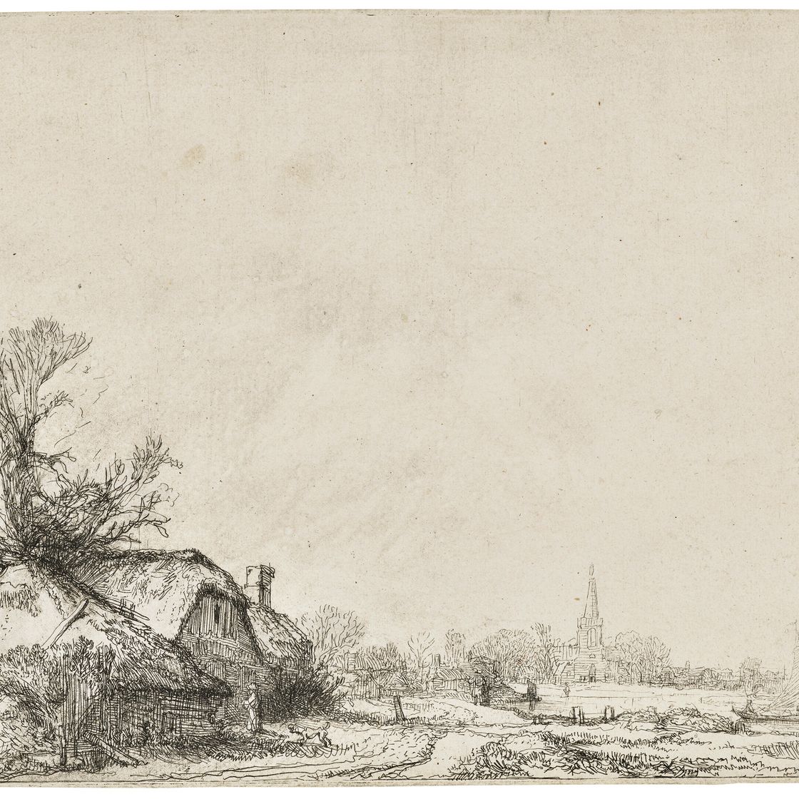 Rembrandt van Rijn — Коттедж на берегу канала с видом на Аудеркерк
