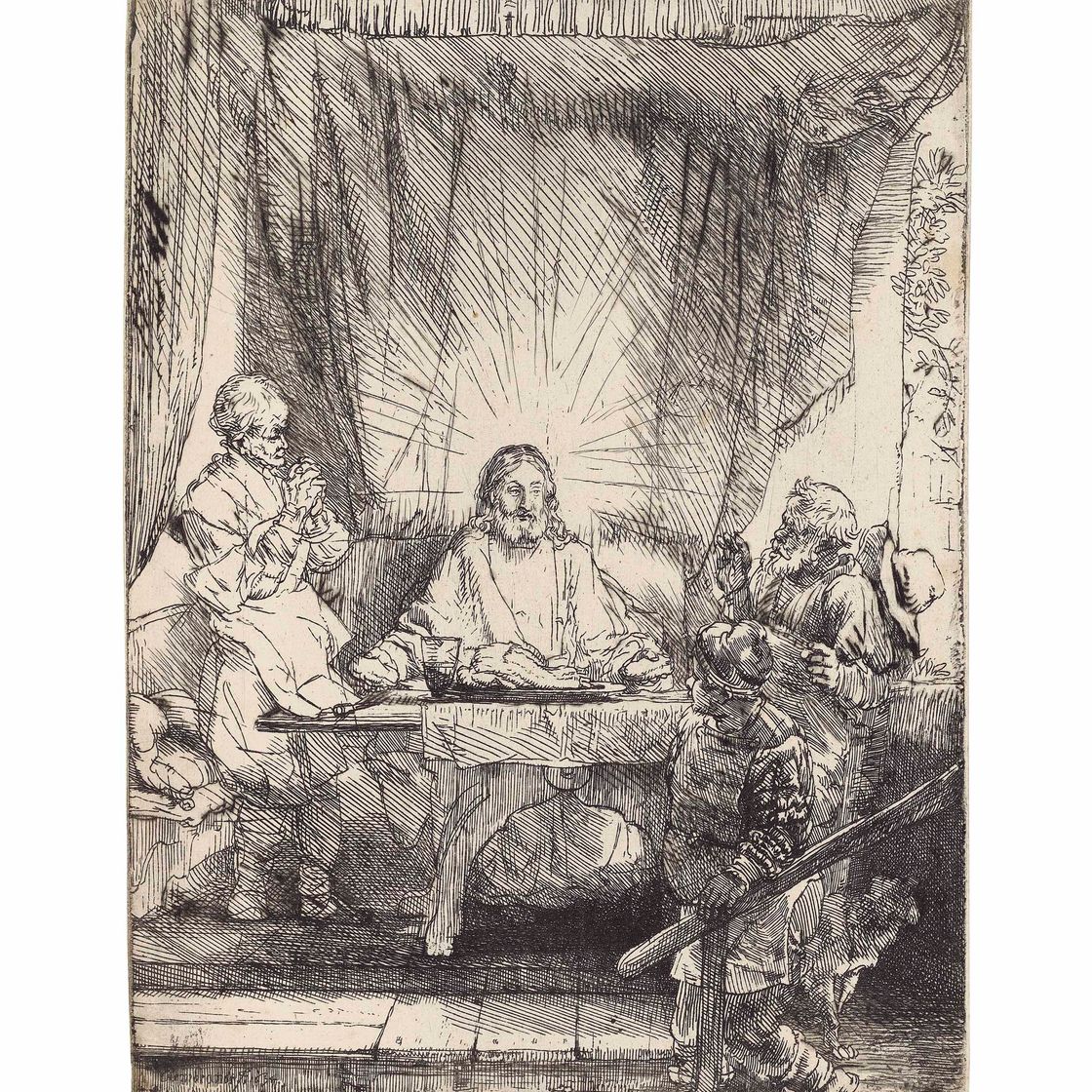 Rembrandt van Rijn — Христос в Эммаусе: Большая табличка (В., Зал. 87; Н. 282; Новый зал. 283)