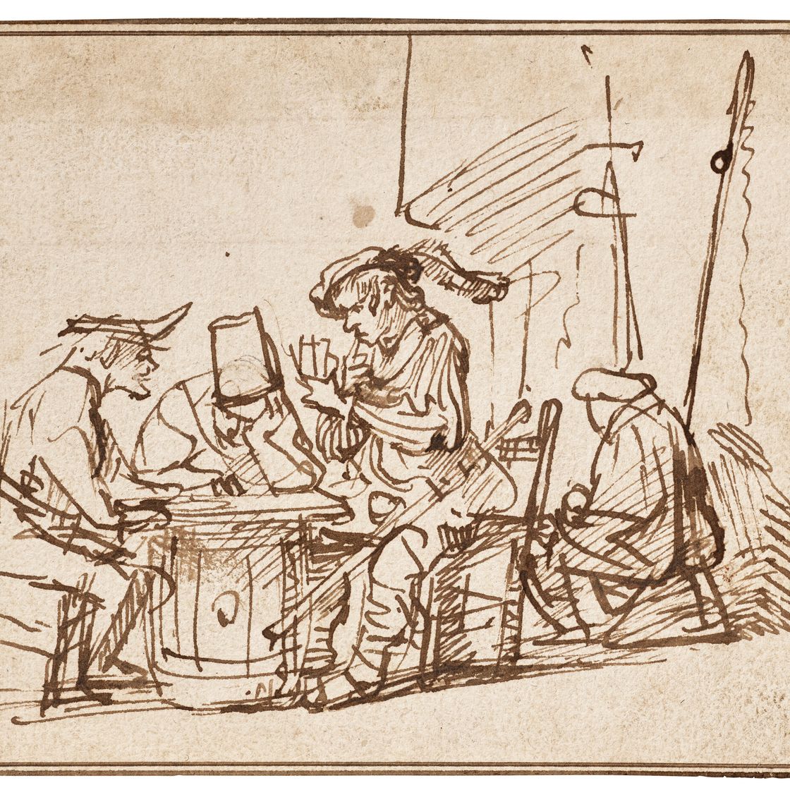 Rembrandt van Rijn — Люди, путешествующие по картам, являются авторами единого стола для посетителей, изображение 1