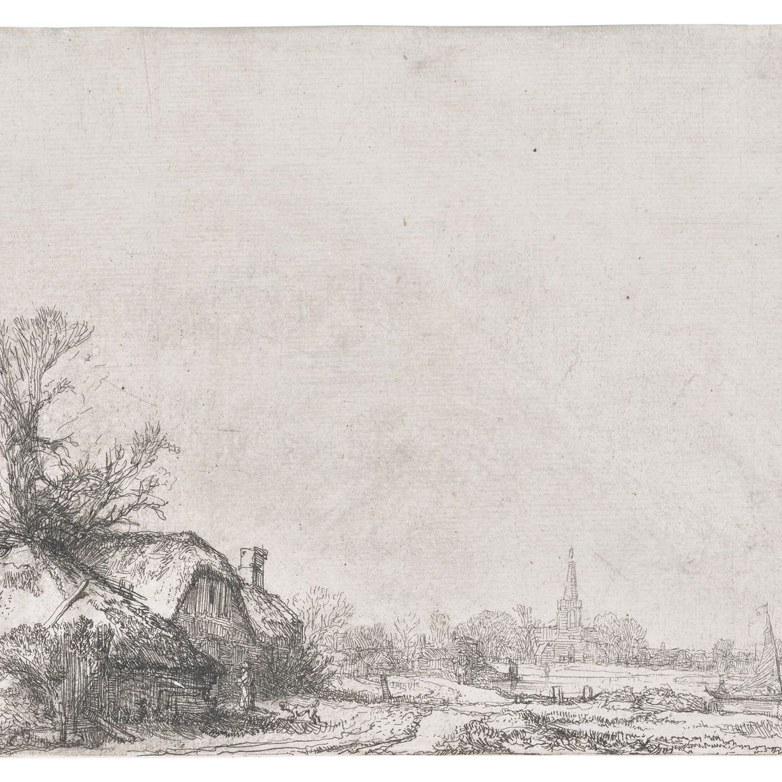 Rembrandt van Rijn — Коттедж на берегу канала с видом на Аудеркерк