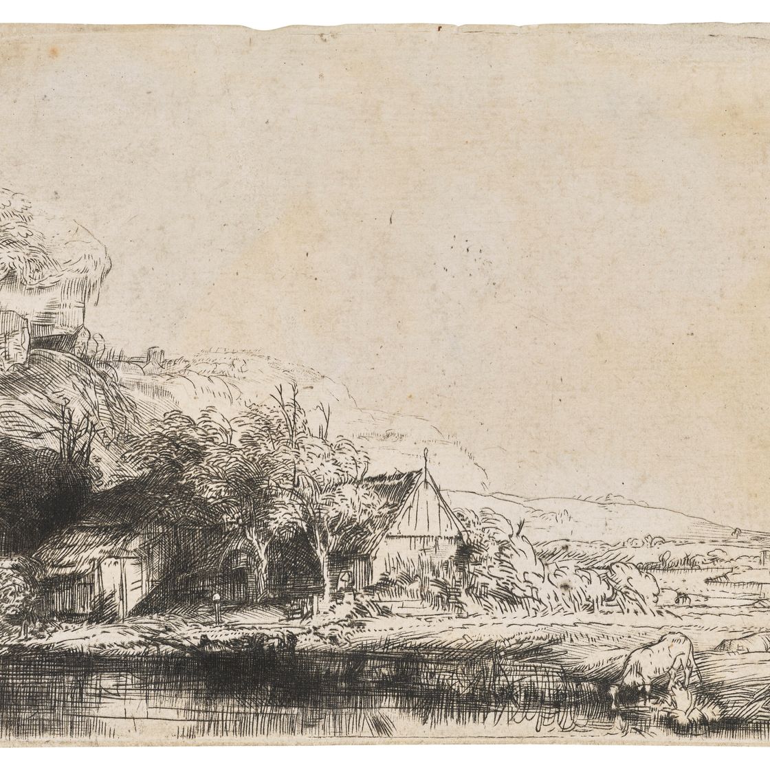 Rembrandt van Rijn — Пейзаж с коровой, пьющей