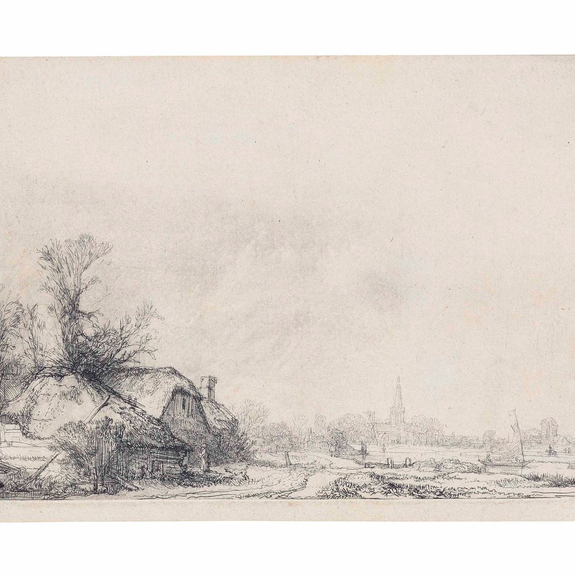 Rembrandt van Rijn — Коттедж на берегу канала с видом на Аудеркерк