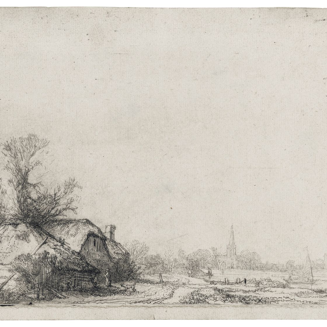 Rembrandt van Rijn — Коттедж на берегу канала с видом на Аудеркерк