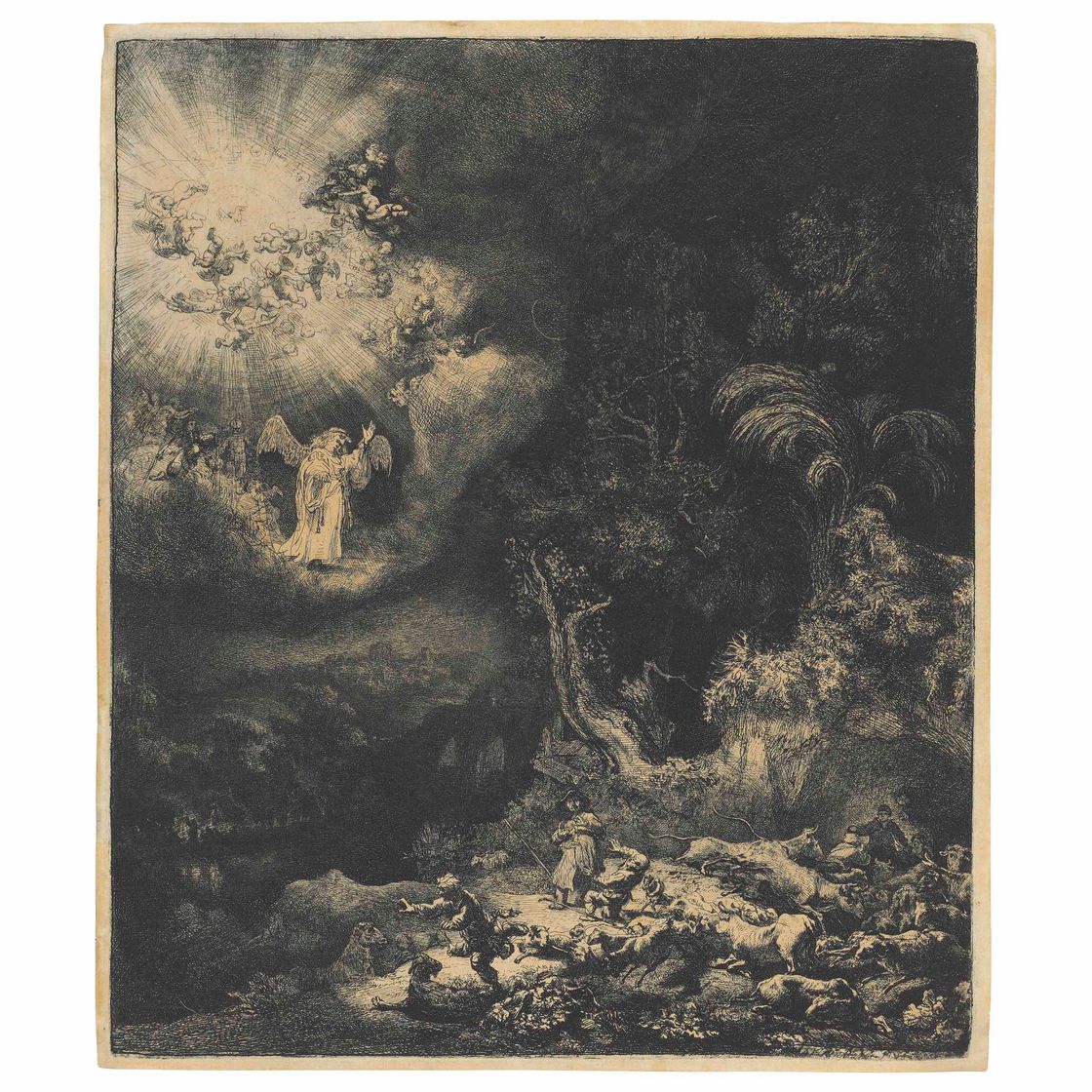 Rembrandt van Rijn — Ангел, явившийся пастухам