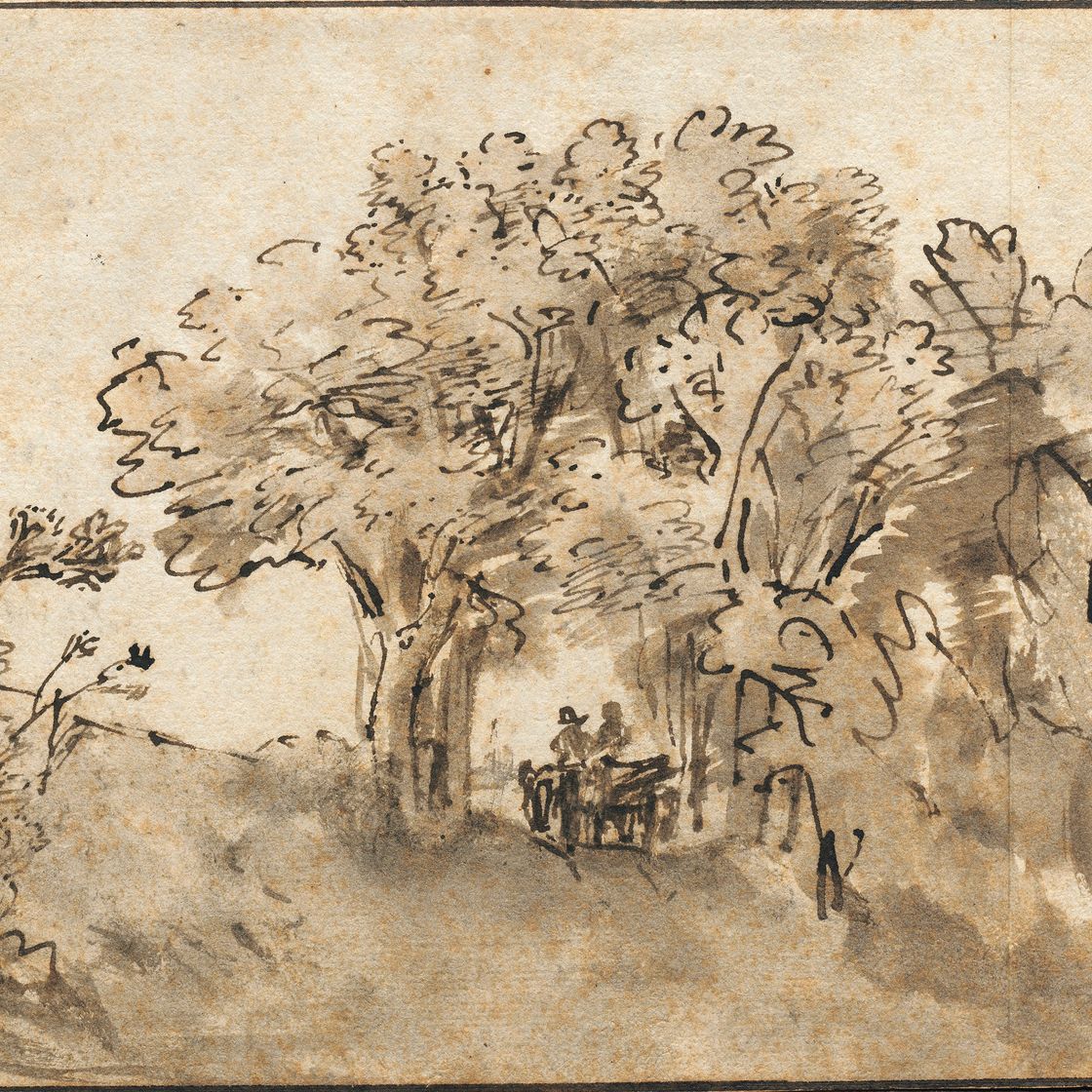 Rembrandt van Rijn — Карета на дороге, обсаженной деревьями