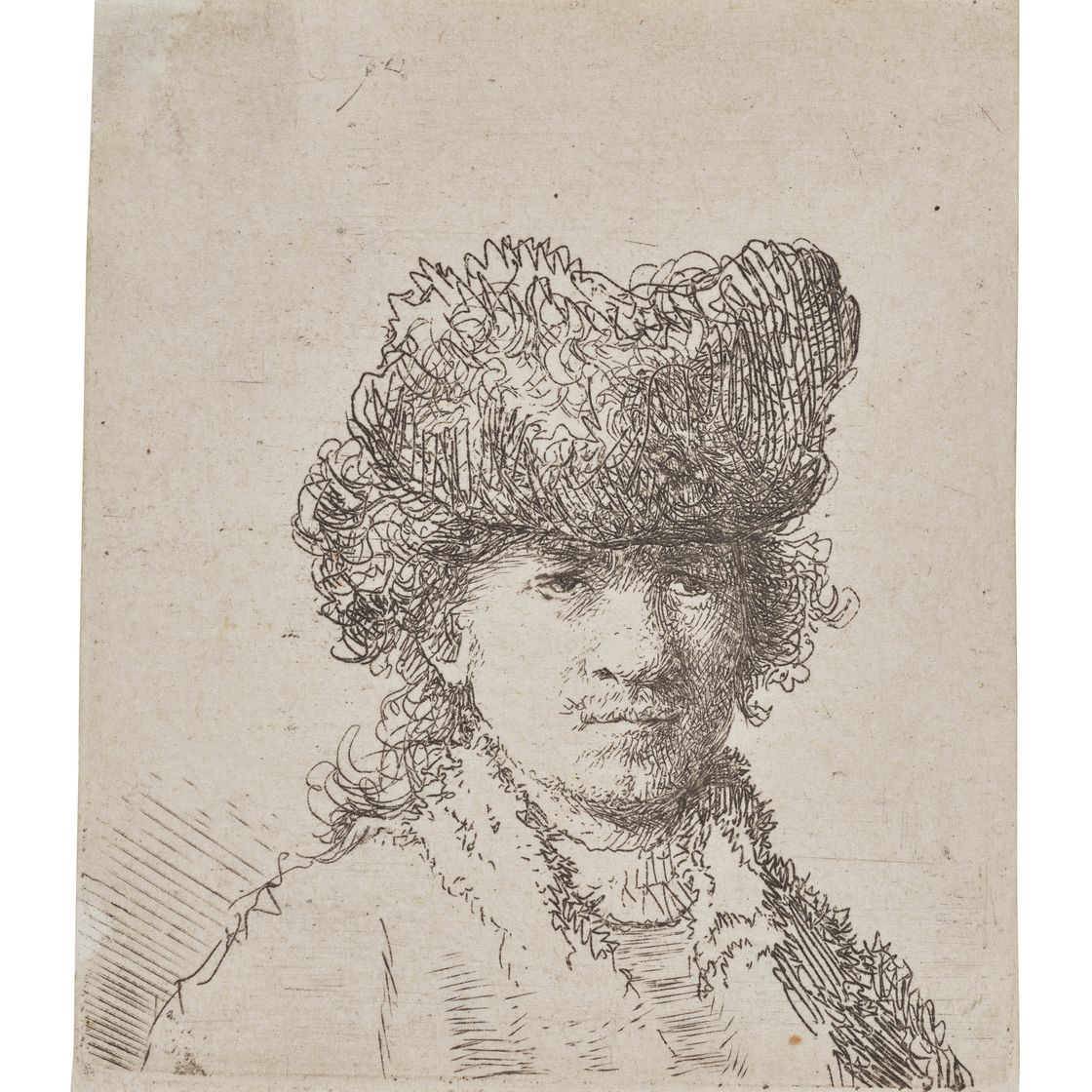 Rembrandt van Rijn — Автопортрет в меховой шапке: Бюст