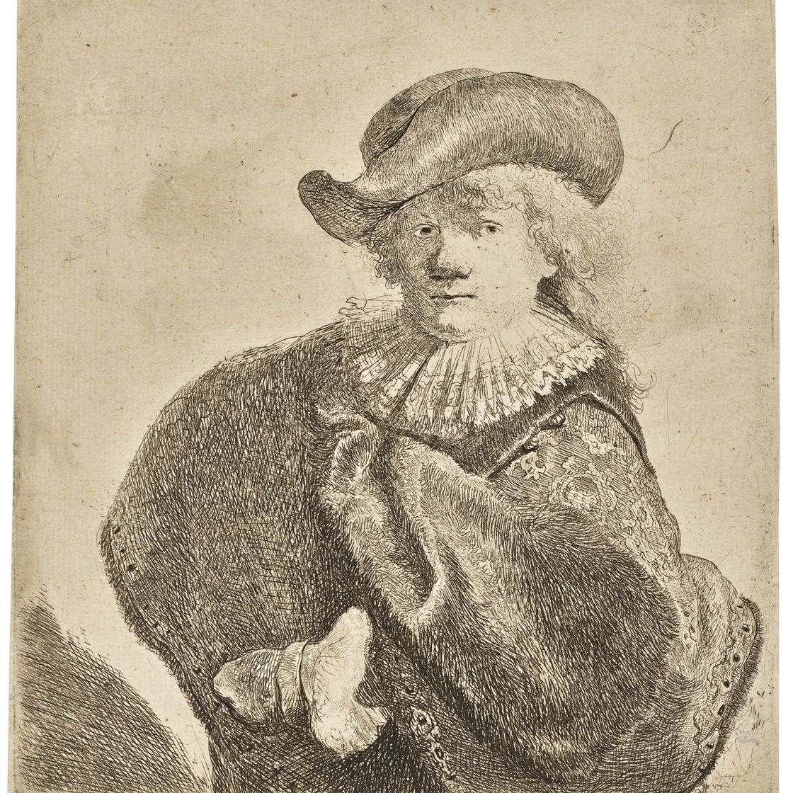 Rembrandt van Rijn — Автопортрет в мягкой шляпе и расшитом плаще