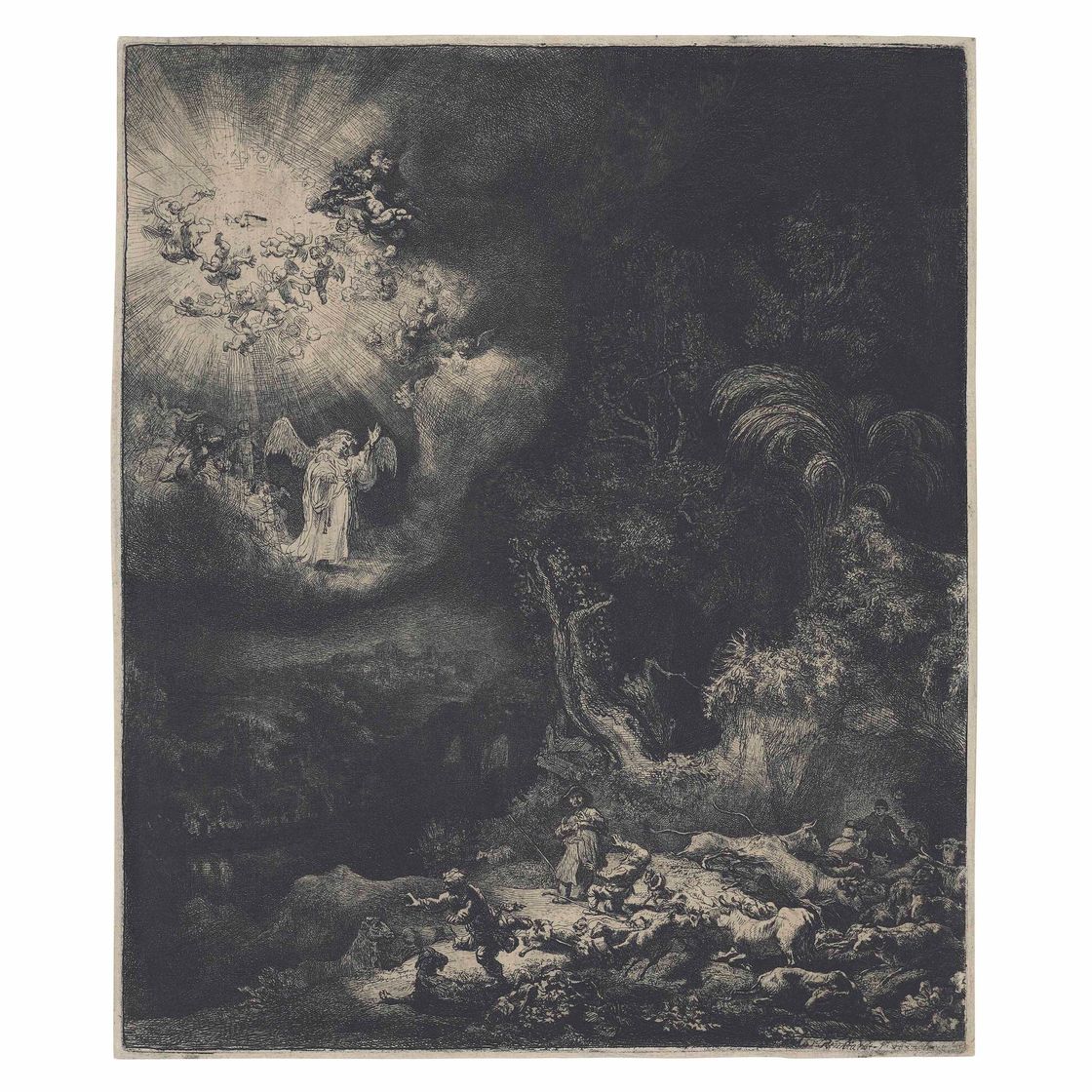 Rembrandt van Rijn — Ангел, явившийся пастухам