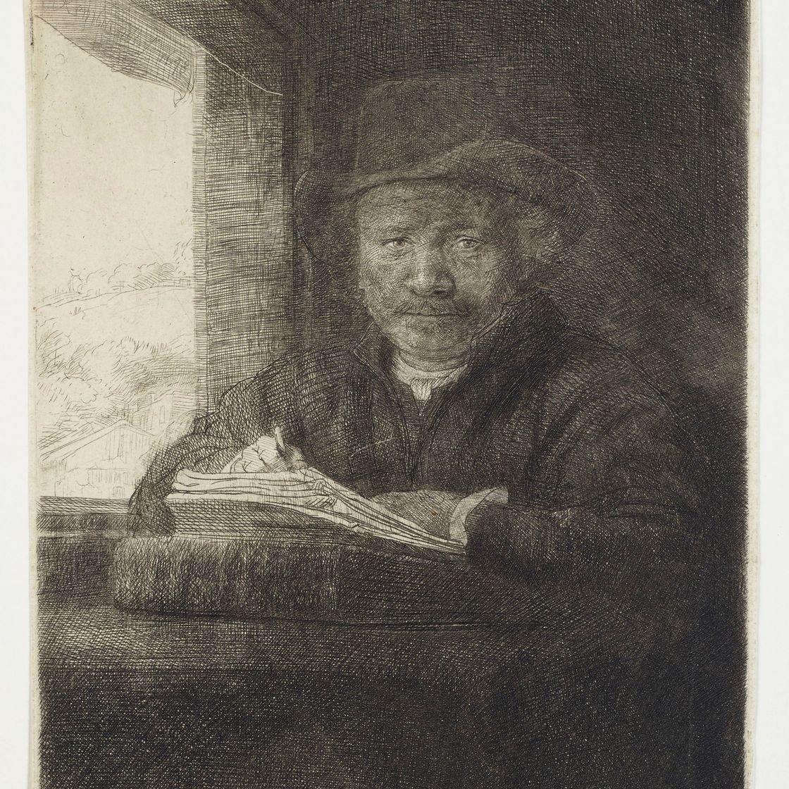 Rembrandt van Rijn — Гравюра с автопортретом у окна