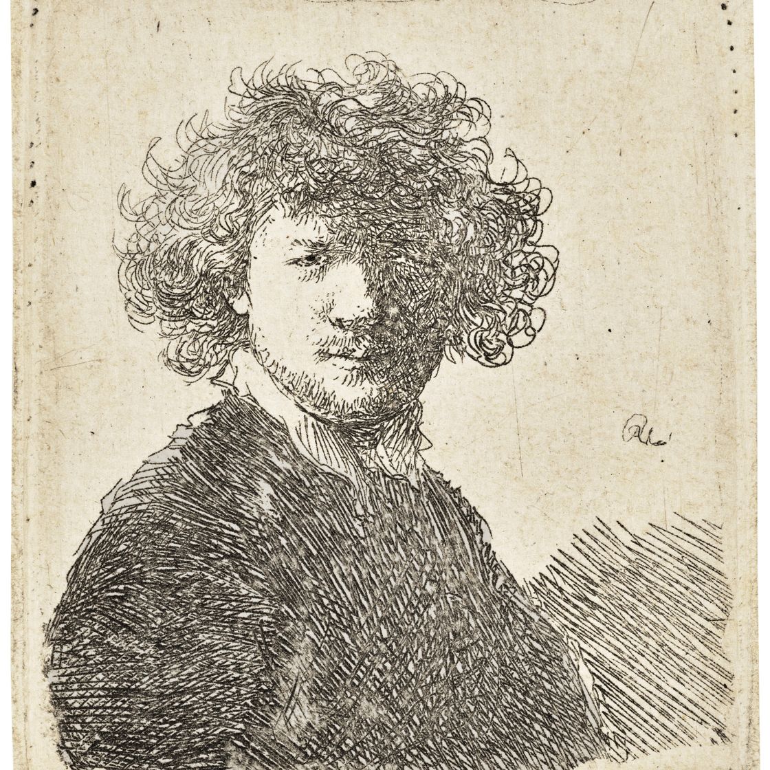 Rembrandt van Rijn — Автопортрет с вьющимися волосами и белым воротничком: Бюст