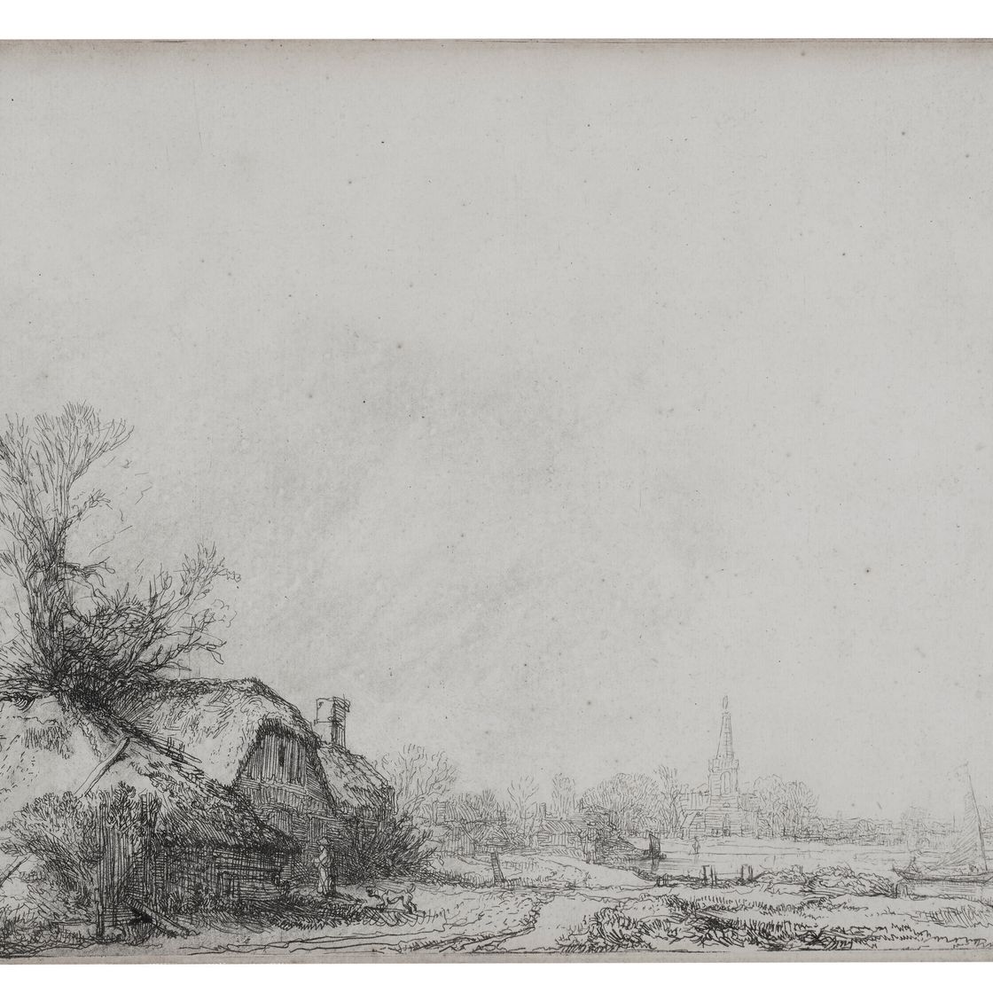 Rembrandt van Rijn — Коттедж на берегу канала с видом на Аудеркерк