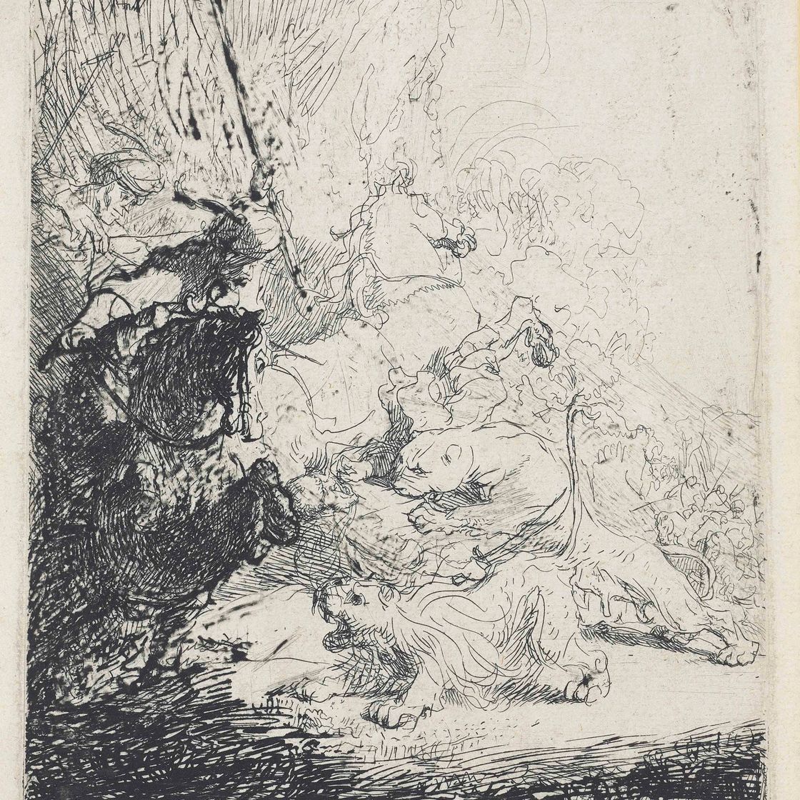 Rembrandt van Rijn — Охота на маленького льва (с двумя львятами)
