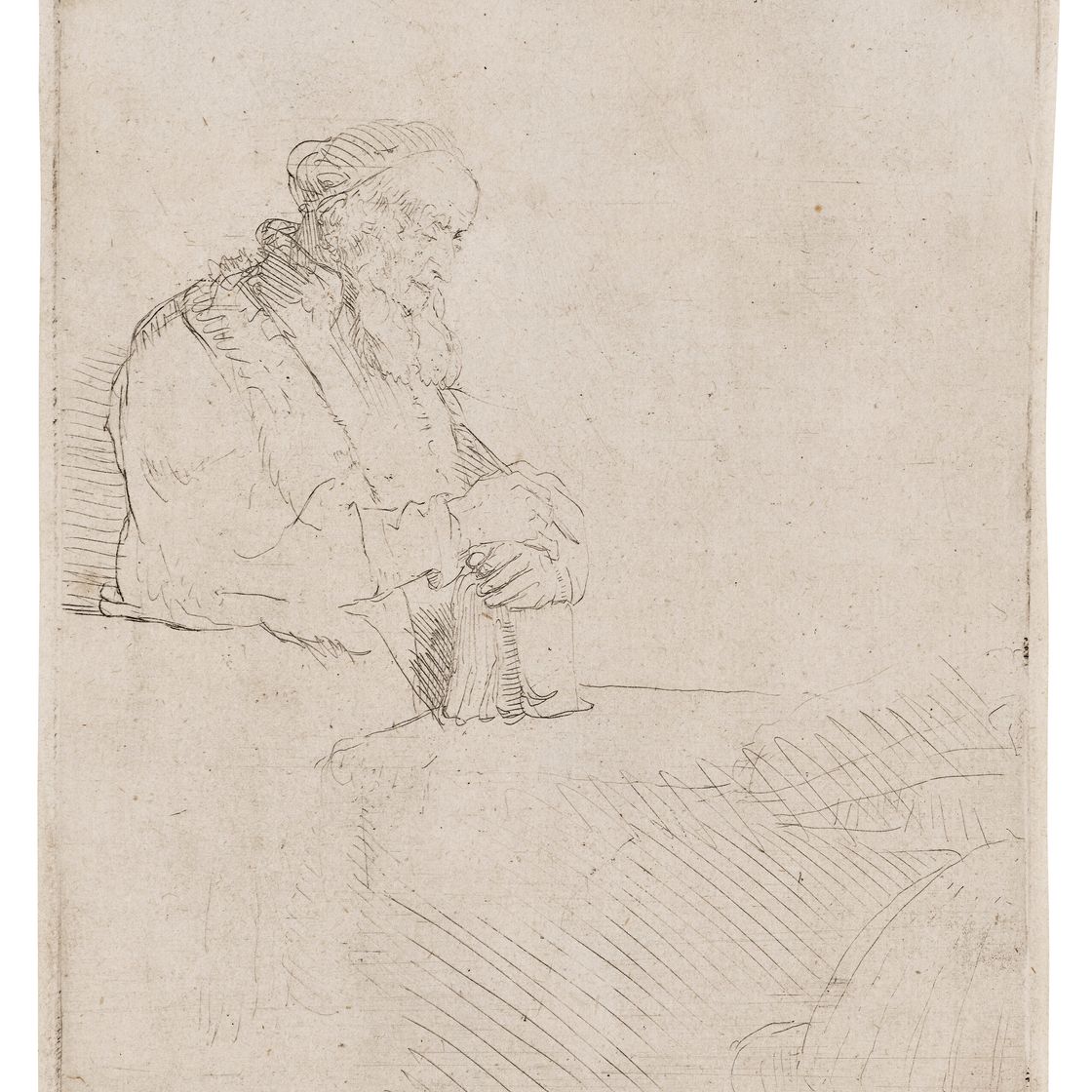 Rembrandt van Rijn — Старик в медитации, опирающийся на книгу