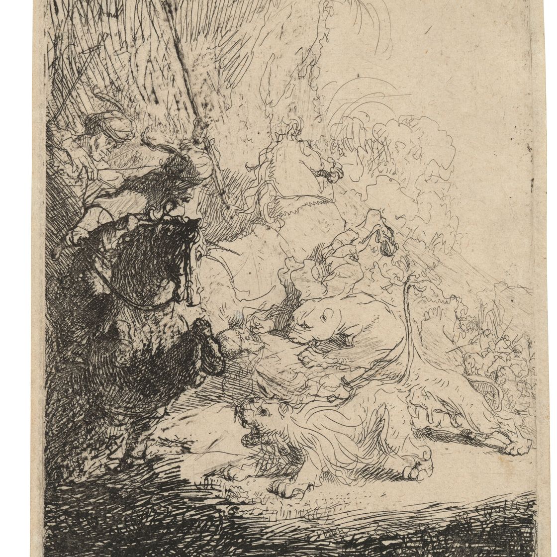 Rembrandt van Rijn — Охота на маленького льва (с двумя львятами)