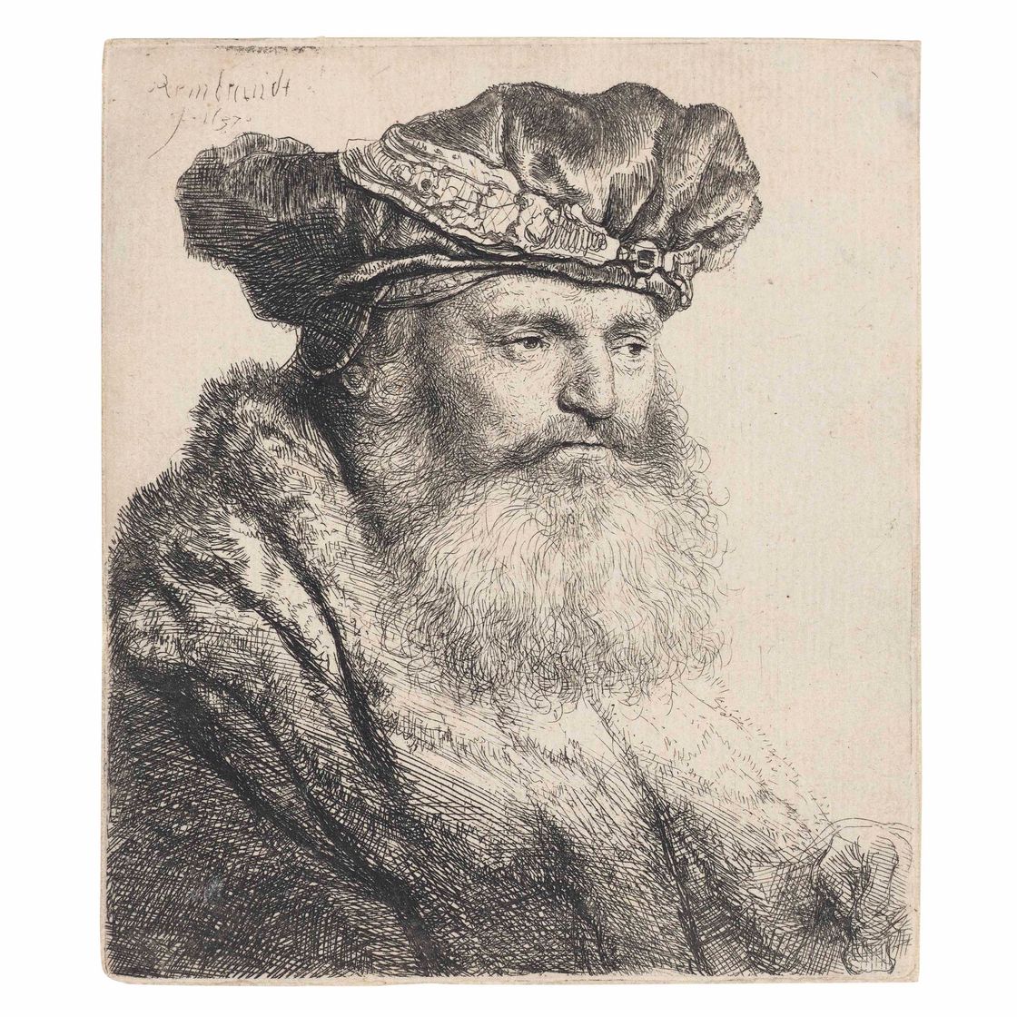 Rembrandt van Rijn — Бородатый мужчина в бархатной шапочке с драгоценной застежкой