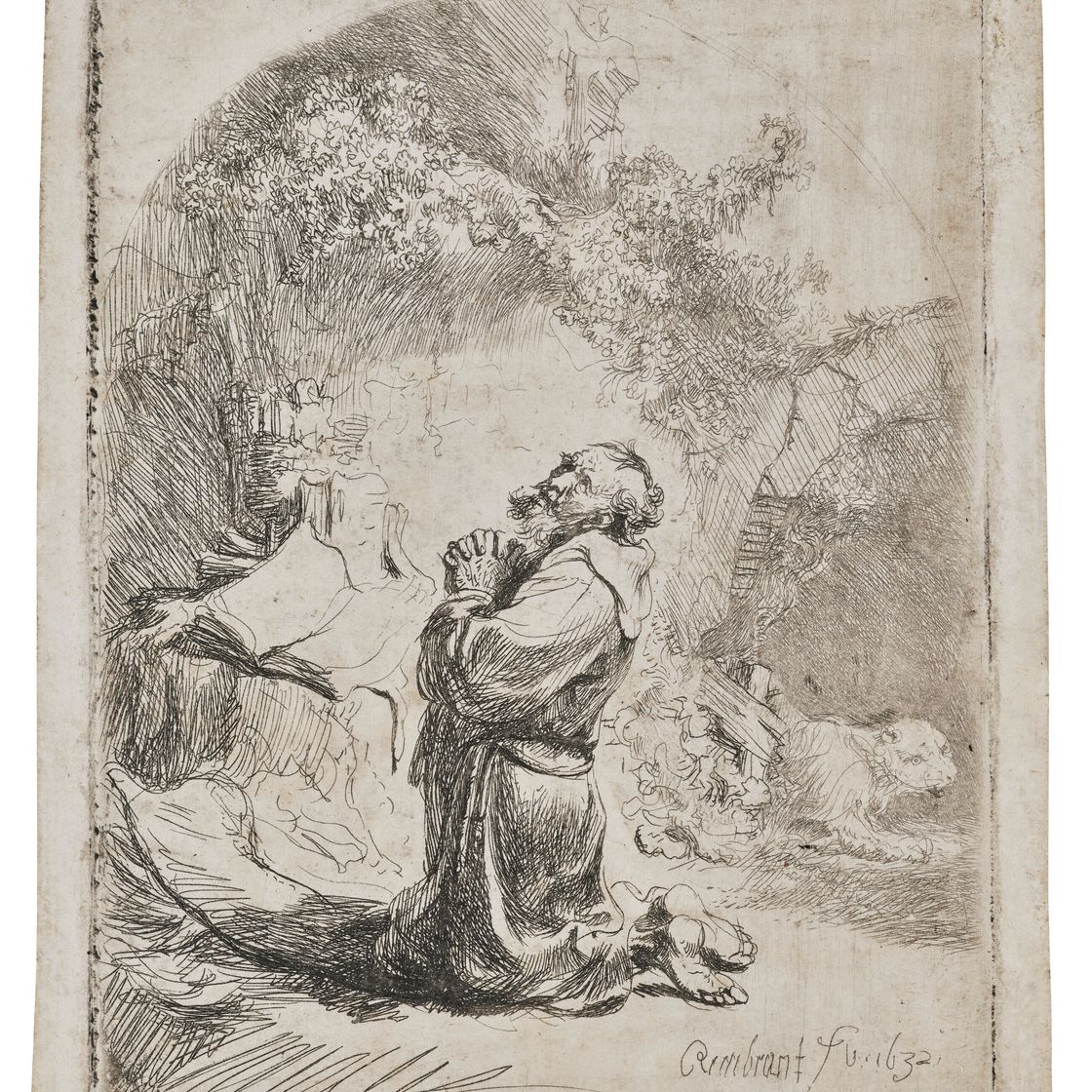Rembrandt van Rijn — Святой Иероним молится: изогнутый дугой