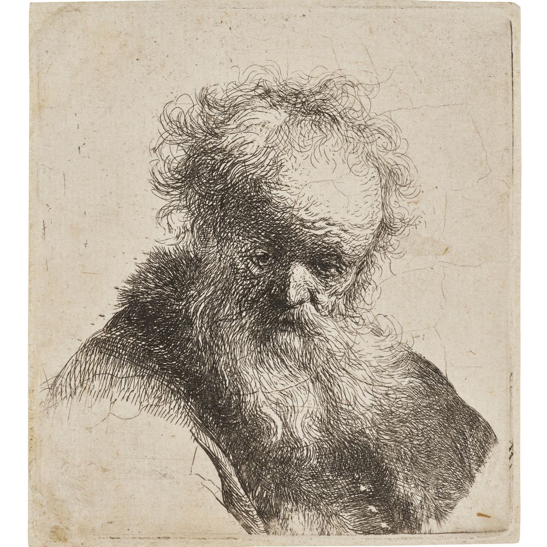 Rembrandt van Rijn — Бюст старика с развевающейся бородой и белым рукавом