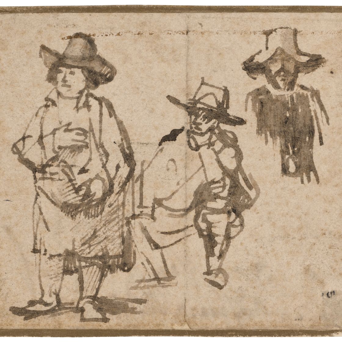 Rembrandt van Rijn — Три исследования мужчин, носящих шляпы, изображение 1