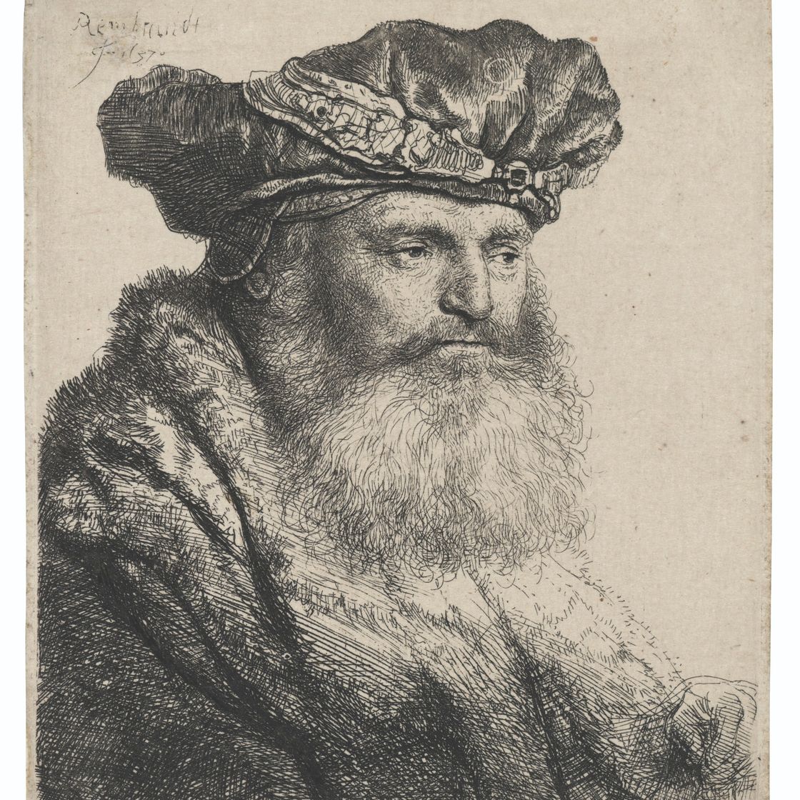Rembrandt van Rijn — Бородатый мужчина в бархатной шапочке с драгоценной застежкой
