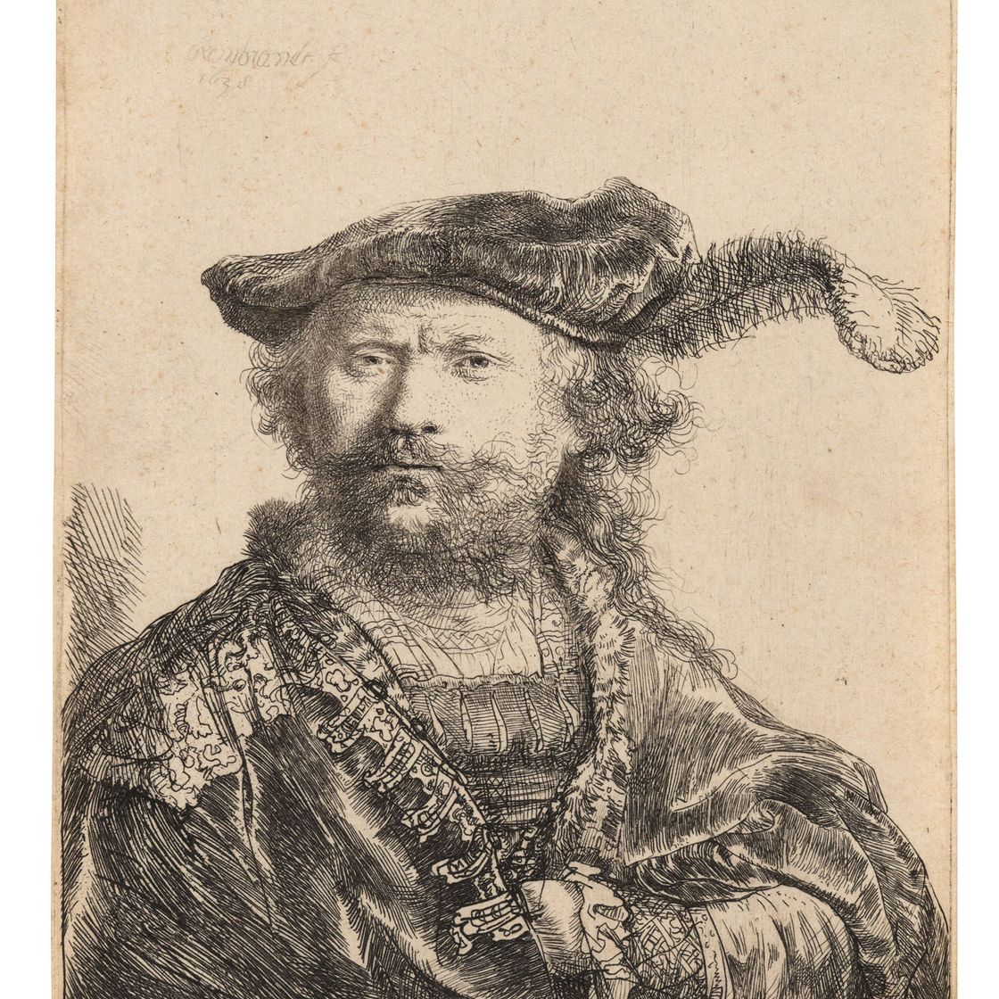 Rembrandt van Rijn — Автопортрет в бархатной шапочке с плюмажем