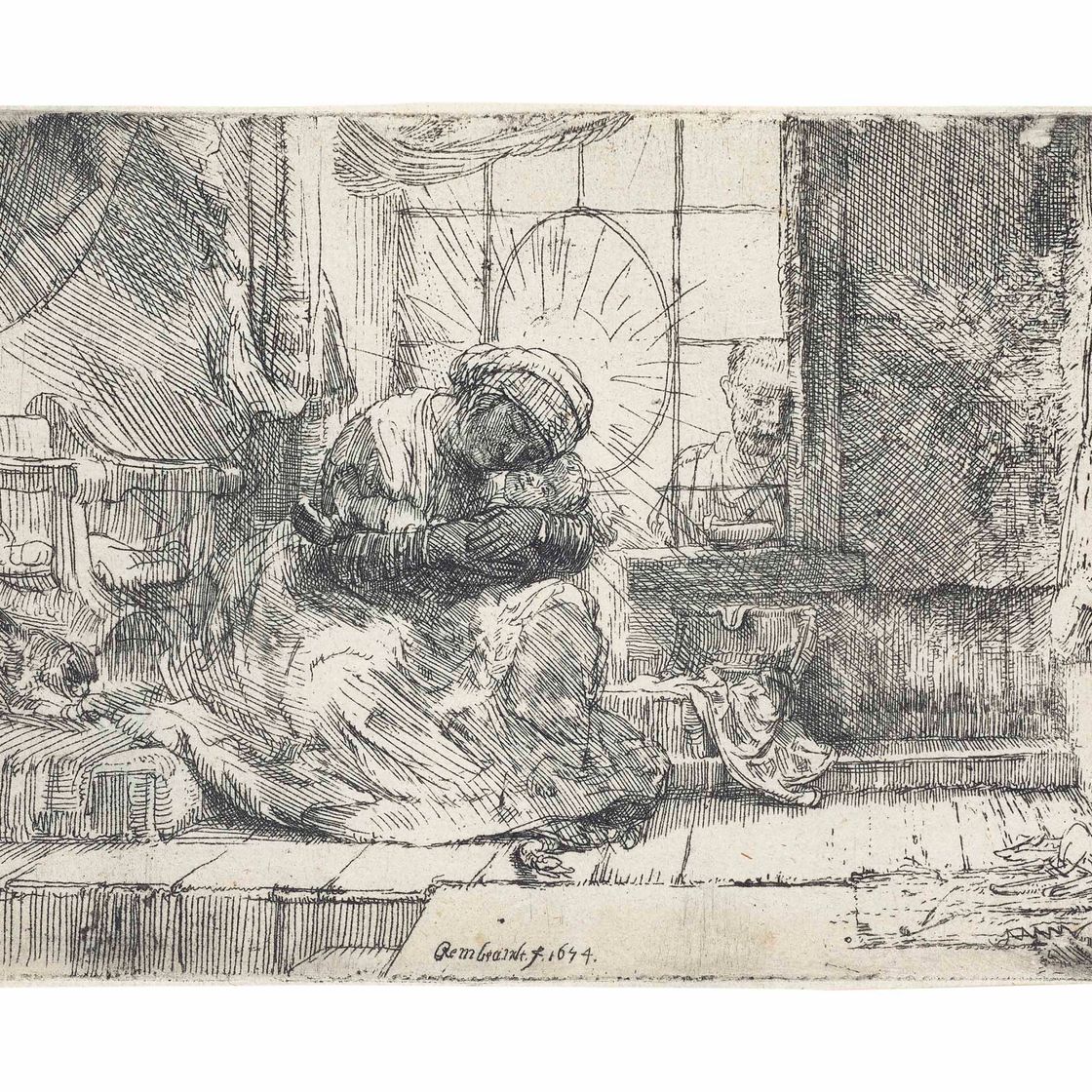 Rembrandt van Rijn — Святое семейство с котом и змеей