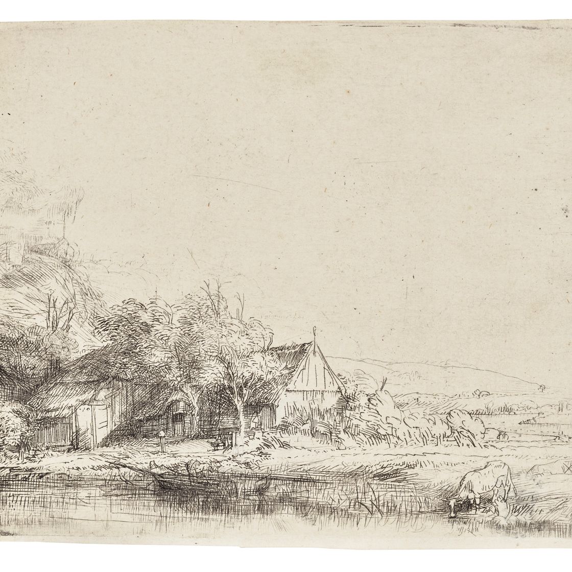 Rembrandt van Rijn — Пейзаж с коровой, пьющей