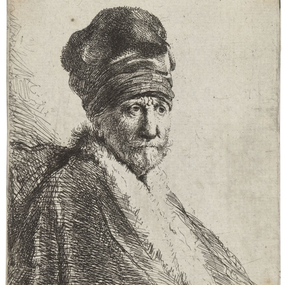 Rembrandt van Rijn — Бюст мужчины в высокой кепке, на три четверти справа: Отец художника (?)