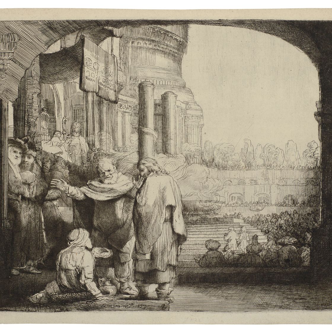 Rembrandt van Rijn — Петр и Иоанн исцеляют калеку у ворот Храма